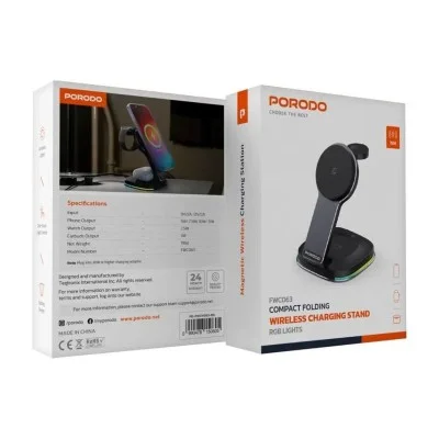 Porodo Compact Folding Wireless Charging Stand - Black